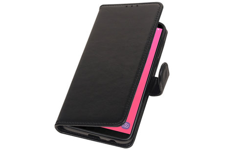 Echt Lederen Hoesje Wallet Case voor Samsung Galaxy J8 (2018) Zwart