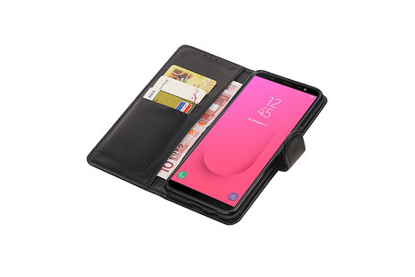 BAOHU Echt Lederen Hoesje Wallet Case - Hoesje Geschikt voor Samsung Galaxy J8 (2018) Zwart