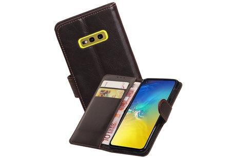 BAOHU Zakelijke Book Case Telefoonhoesje Geschikt voor de Samsung Galaxy S10e - Portemonnee Hoesje - Pasjeshouder Wallet Case - Mocca