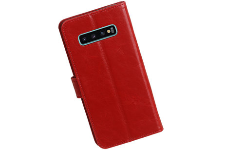 BAOHU Zakelijke Book Case Telefoonhoesje Geschikt voor de Samsung Galaxy S10 Plus - Portemonnee Hoesje - Pasjeshouder Wallet Case - Rood