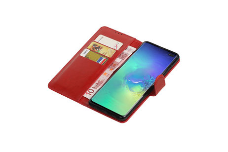 BAOHU Zakelijke Book Case Telefoonhoesje Geschikt voor de Samsung Galaxy S10 Plus - Portemonnee Hoesje - Pasjeshouder Wallet Case - Rood