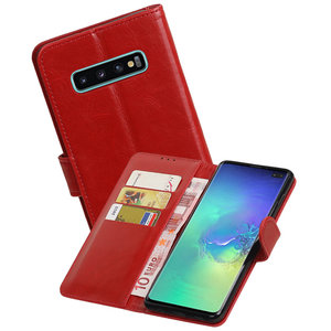 BAOHU Zakelijke Book Case Telefoonhoesje Geschikt voor de Samsung Galaxy S10 Plus - Portemonnee Hoesje - Pasjeshouder Wallet Case - Rood