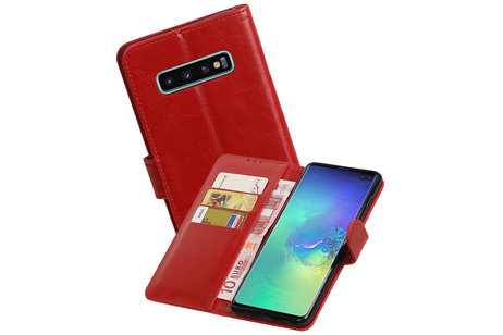 BAOHU Zakelijke Book Case Telefoonhoesje Geschikt voor de Samsung Galaxy S10 Plus - Portemonnee Hoesje - Pasjeshouder Wallet Case - Rood