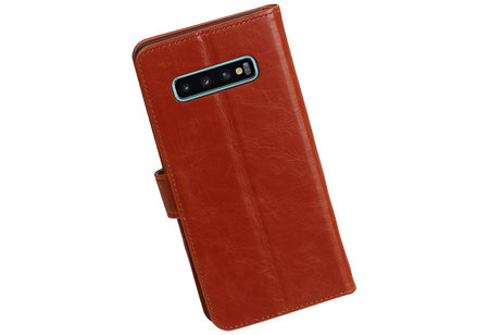 BAOHU Zakelijke Book Case Telefoonhoesje Geschikt voor de Samsung Galaxy S10 Plus - Portemonnee Hoesje - Pasjeshouder Wallet Case - Bruin