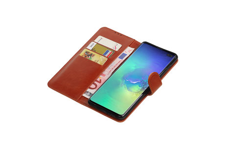 BAOHU Zakelijke Book Case Telefoonhoesje Geschikt voor de Samsung Galaxy S10 Plus - Portemonnee Hoesje - Pasjeshouder Wallet Case - Bruin