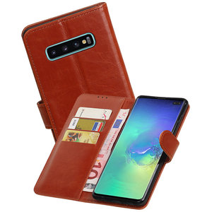 BAOHU Zakelijke Book Case Telefoonhoesje Geschikt voor de Samsung Galaxy S10 Plus - Portemonnee Hoesje - Pasjeshouder Wallet Case - Bruin