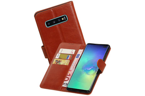 BAOHU Zakelijke Book Case Telefoonhoesje Geschikt voor de Samsung Galaxy S10 Plus - Portemonnee Hoesje - Pasjeshouder Wallet Case - Bruin