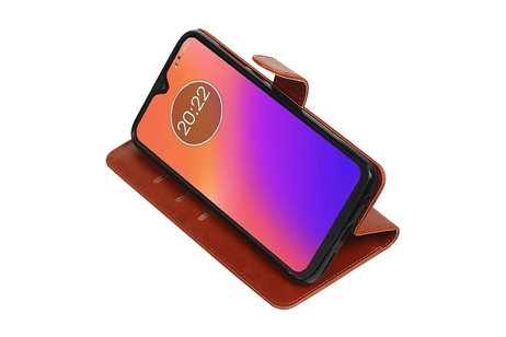 BAOHU Zakelijke Book Case Telefoonhoesje Geschikt voor de Motorola Moto G7 - Portemonnee Hoesje - Pasjeshouder Wallet Case - Bruin