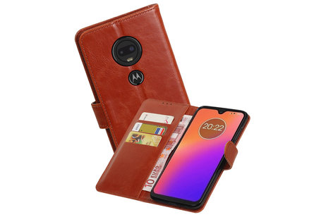 BAOHU Zakelijke Book Case Telefoonhoesje Geschikt voor de Motorola Moto G7 - Portemonnee Hoesje - Pasjeshouder Wallet Case - Bruin