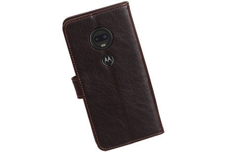 BAOHU Zakelijke Book Case Telefoonhoesje Geschikt voor de Motorola Moto G7 - Portemonnee Hoesje - Pasjeshouder Wallet Case - Mocca