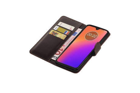 BAOHU Zakelijke Book Case Telefoonhoesje Geschikt voor de Motorola Moto G7 - Portemonnee Hoesje - Pasjeshouder Wallet Case - Mocca