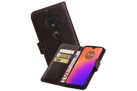 BAOHU Zakelijke Book Case Telefoonhoesje Geschikt voor de Motorola Moto G7 - Portemonnee Hoesje - Pasjeshouder Wallet Case - Mocca