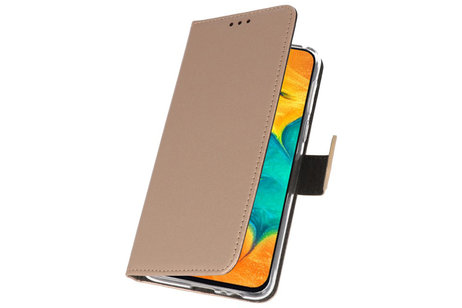 Booktype Telefoonhoesjes - Bookcase Hoesje - Wallet Case -  Geschikt voor Samsung Galaxy A30 - Goud