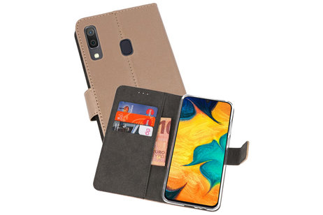 Booktype Telefoonhoesjes - Bookcase Hoesje - Wallet Case -  Geschikt voor Samsung Galaxy A30 - Goud