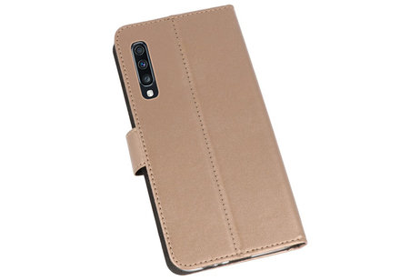 Booktype Telefoonhoesjes - Bookcase Hoesje - Wallet Case -  Geschikt voor Samsung Galaxy A70 - Goud