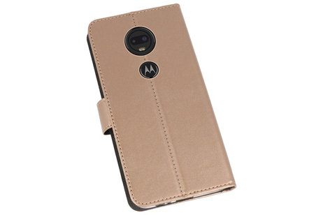 Booktype Telefoonhoesjes - Bookcase Hoesje - Wallet Case -  Geschikt voor Motorola Moto G7 - Goud