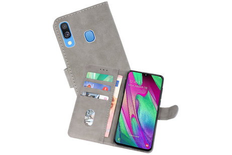 Hoesje Geschikt voor Samsung Galaxy A40 - Kaarthouder Book Case Telefoonhoesje - Grijs