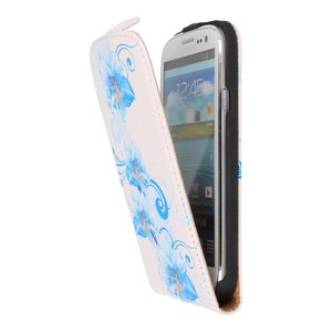 Blauwe Bloem Flip Hoes Geschikt voor Samsung Galaxy S3 I9300