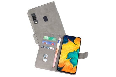 Hoesje Geschikt voor Samsung Galaxy A30 - Kaarthouder Book Case Telefoonhoesje - Grijs