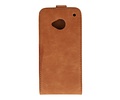 Bruin Lederen Flip Case voor de HTC M7 One