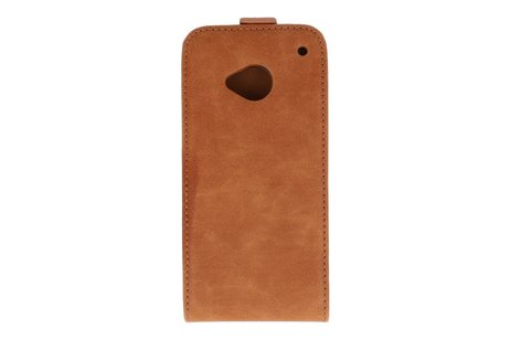 Bruin Lederen Flip Case - Hoesje Geschikt voor HTC M7 One