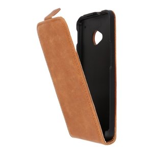 Bruin Lederen Flip Case voor de HTC M7 One