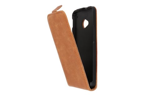 Bruin Lederen Flip Case - Hoesje Geschikt voor HTC M7 One