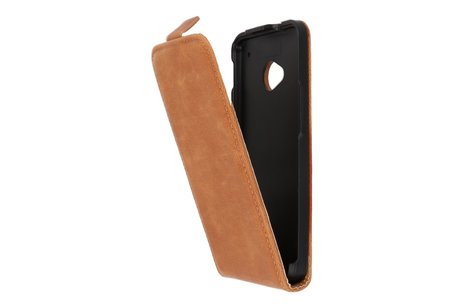 Bruin Lederen Flip Case voor de HTC M7 One