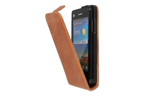 Bruin Lederen Flip Case - Hoesje Geschikt voor Huawei Y300