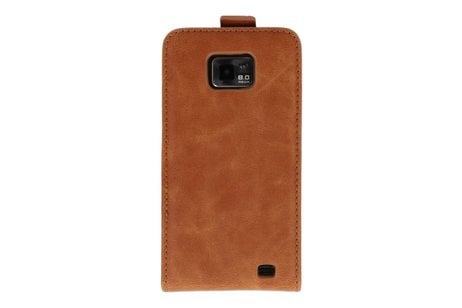 Bruin Lederen Flip Case voor de Samsung Galaxy S2 I9100