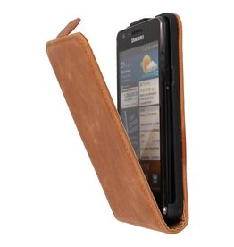 Bruin Lederen Flip Case voor de Samsung Galaxy S2 I9100