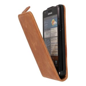 Bruin Lederen Flip Case voor de Samsung Galaxy S2 I9100