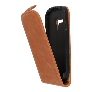 Bruin Lederen Flip Case voor de Samsung Galaxy S3 Mini I8190