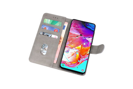 Hoesje Geschikt voor Samsung Galaxy A70 - Kaarthouder Book Case Telefoonhoesje - Grijs