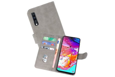 Hoesje Geschikt voor Samsung Galaxy A70 - Kaarthouder Book Case Telefoonhoesje - Grijs