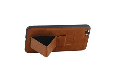 Grip Stand Hardcase Backcover - Telefoonhoesje - Achterkant Hoesje - Geschikt voor iPhone 6 Plus - Bruin