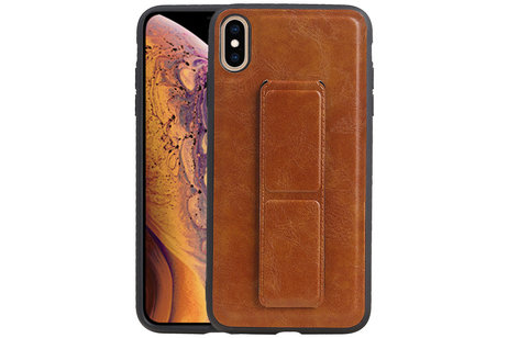 Grip Stand Hardcase Backcover - Telefoonhoesje - Achterkant Hoesje - Geschikt voor iPhone XS Max - Bruin