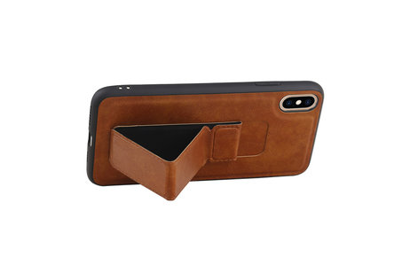 Grip Stand Hardcase Backcover - Telefoonhoesje - Achterkant Hoesje - Geschikt voor iPhone XS Max - Bruin