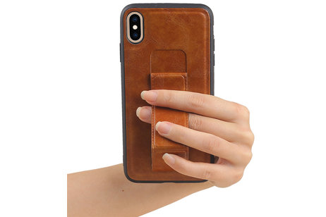 BAOHU Grip Stand Hardcase Backcover - Telefoonhoesje - Achterkant Hoesje - Geschikt voor iPhone XS Max - Bruin