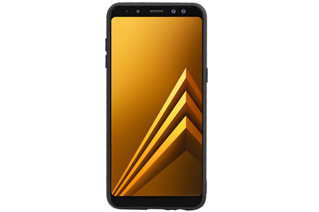 Grip Stand Hardcase Backcover - Telefoonhoesje - Achterkant Hoesje - Geschikt voor Samsung Galaxy A8 (2018) - Zwart