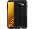 Grip Stand Hardcase Backcover - Telefoonhoesje - Achterkant Hoesje - Geschikt voor Samsung Galaxy A8 (2018) - Zwart