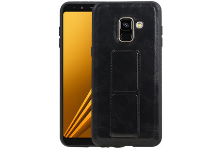 Grip Stand Hardcase Backcover - Telefoonhoesje - Achterkant Hoesje - Geschikt voor Samsung Galaxy A8 (2018) - Zwart