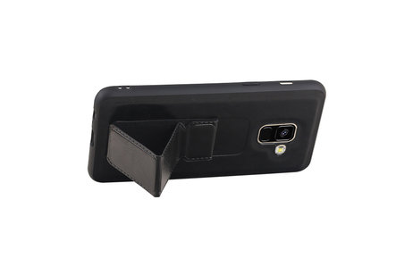 Grip Stand Hardcase Backcover - Telefoonhoesje - Achterkant Hoesje - Geschikt voor Samsung Galaxy A8 (2018) - Zwart