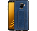 Grip Stand Hardcase Backcover - Telefoonhoesje - Achterkant Hoesje - Geschikt voor Samsung Galaxy A8 (2018) - Blauw