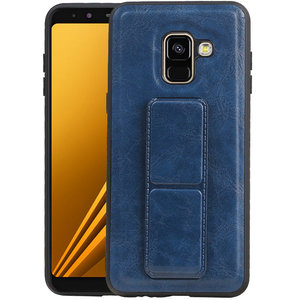 Grip Stand Hardcase Backcover - Telefoonhoesje - Achterkant Hoesje - Geschikt voor Samsung Galaxy A8 (2018) - Blauw