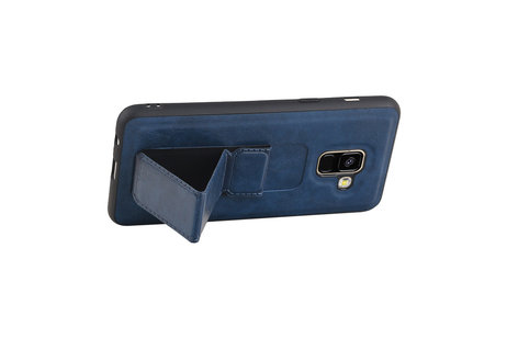 Grip Stand Hardcase Backcover - Telefoonhoesje - Achterkant Hoesje - Geschikt voor Samsung Galaxy A8 (2018) - Blauw