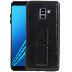 Grip Stand Hardcase Backcover - Telefoonhoesje - Achterkant Hoesje - Geschikt voor Samsung Galaxy A8 Plus - Zwart