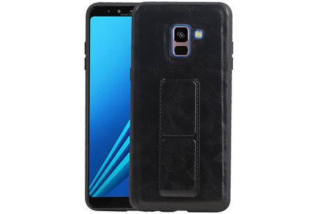 Grip Stand Hardcase Backcover - Telefoonhoesje - Achterkant Hoesje - Geschikt voor Samsung Galaxy A8 Plus - Zwart