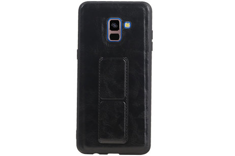 BAOHU Grip Stand Hardcase Backcover - Telefoonhoesje - Achterkant Hoesje - Geschikt voor Samsung Galaxy A8 Plus - Zwart