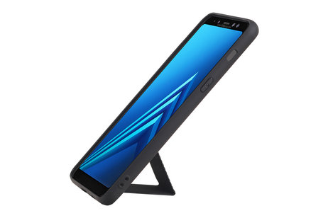 Grip Stand Hardcase Backcover - Telefoonhoesje - Achterkant Hoesje - Geschikt voor Samsung Galaxy A8 Plus - Zwart